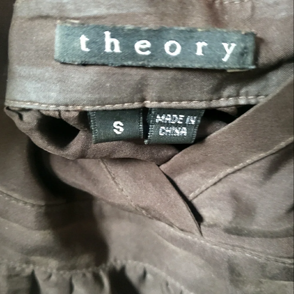 🌱 Theory Vintage Sweetheart Peasant Halter Top 100% Silk Brown Sz Small - Picture 6 of 8